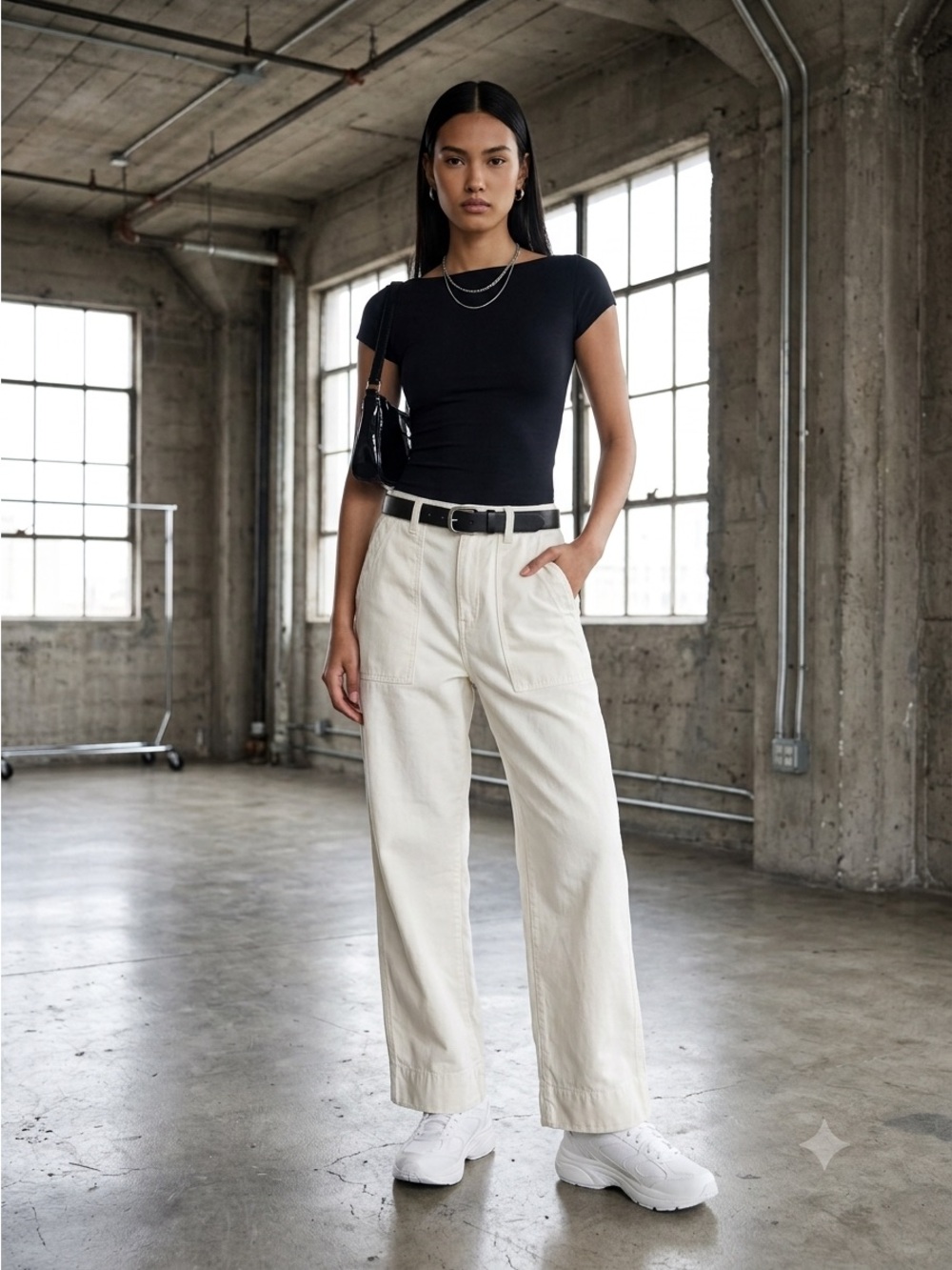 GAP Cream Off-White High Rise Cotton Utility Wide Leg Pants - US 8
